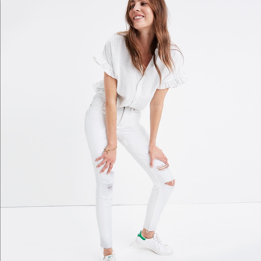 Madewell 9" High-Rise Skinny Crop Jeans in Pure White: Destructed Edition 31